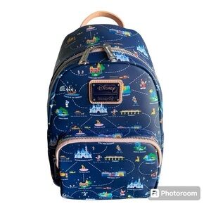 NWT Loungefly Disneyland 65th Anniversary Disney Map Convertible Mini Backpack